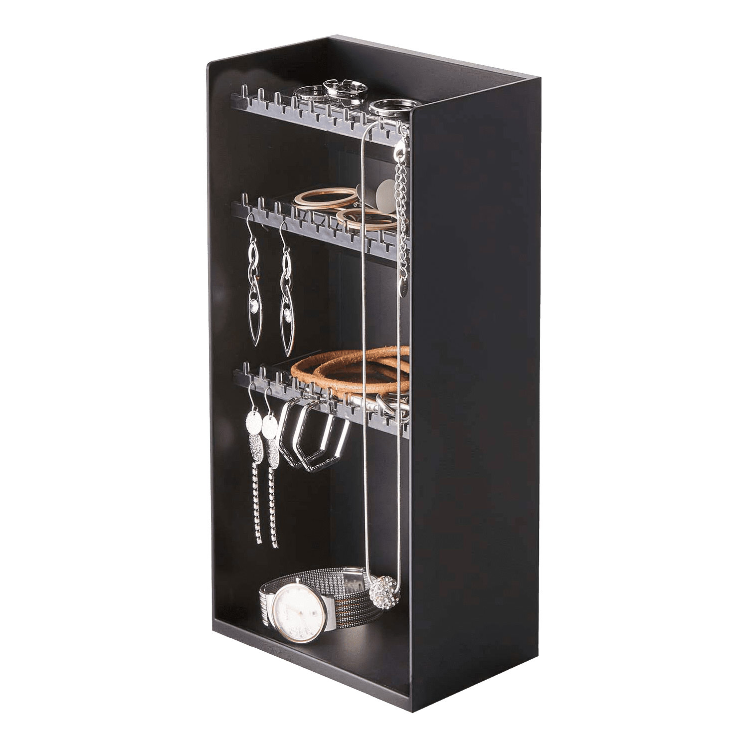 Compact Adjustable Black Metal Jewelry and Makeup Organizer
