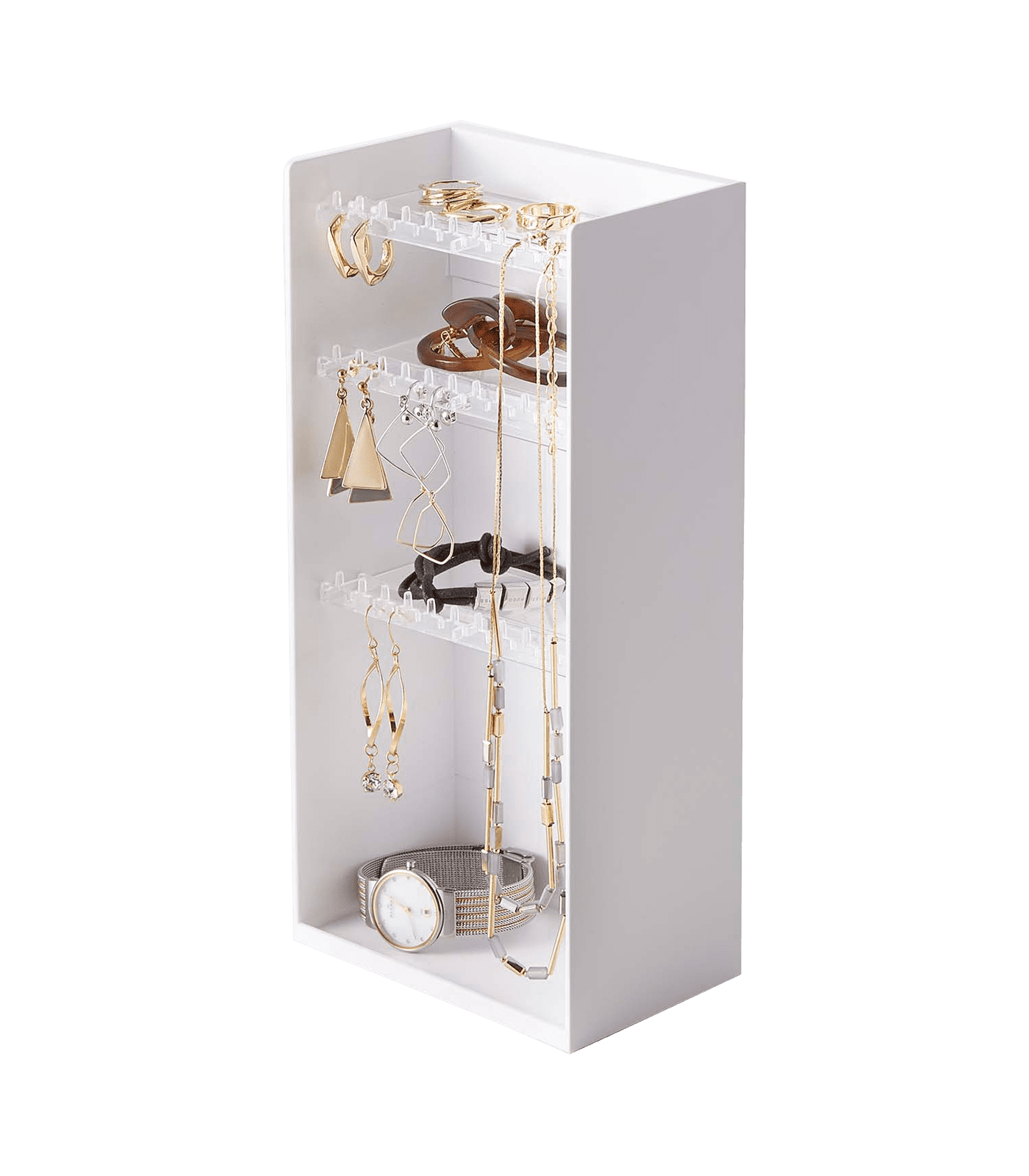 White Metal Adjustable Jewelry Organizer with Hooks