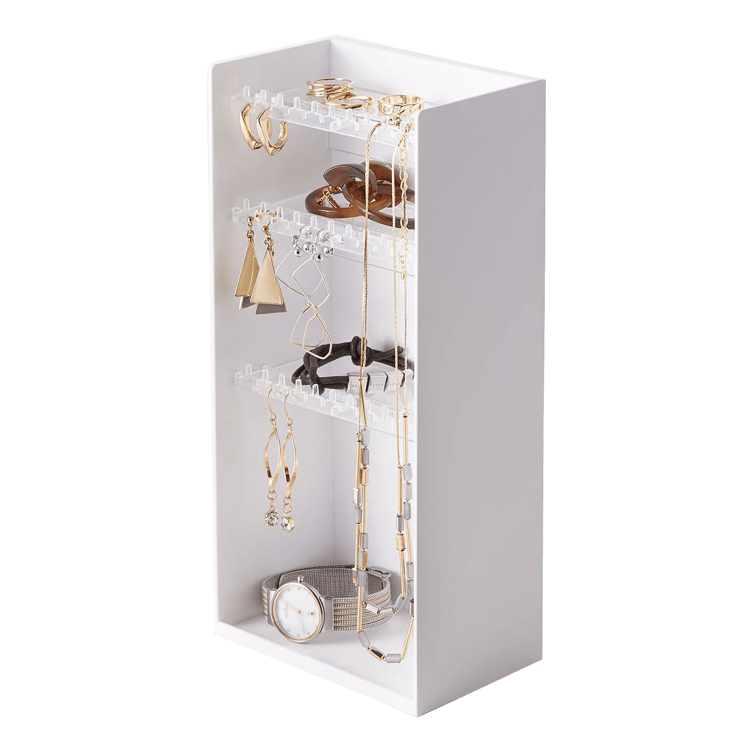 White Metal Adjustable Jewelry Organizer with Hooks