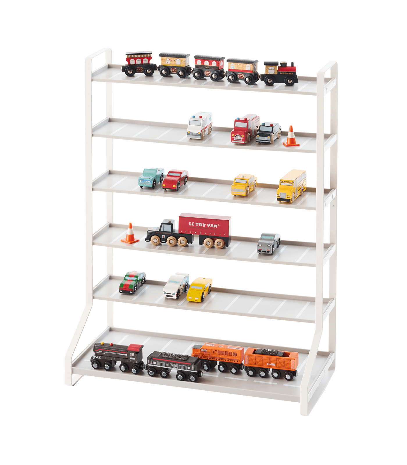 White Steel Kids' Toy Car and Train Storage Display