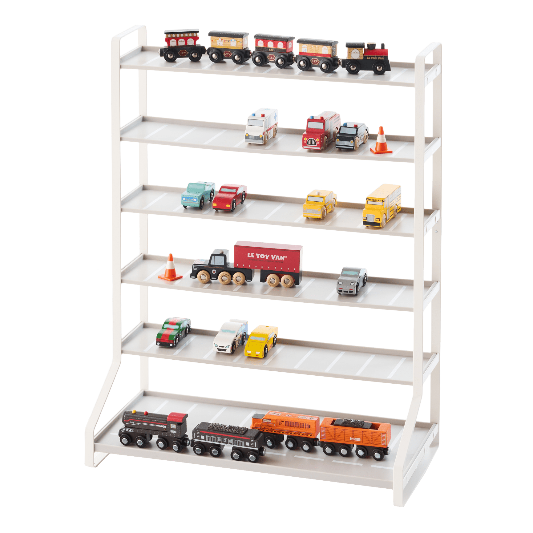 White Steel Kids' Toy Car and Train Storage Display