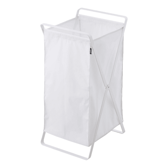 Yamazaki Home Laundry Hamper, White, Steel, 10.9 gallons, 45 liters, Supports 11 pounds, Collapsible, Handles, No Assembly