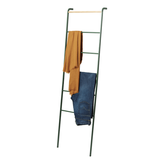Yamazaki Home Leaning Storage Ladder, Forest Green, Steel, Supports 13.2 pounds