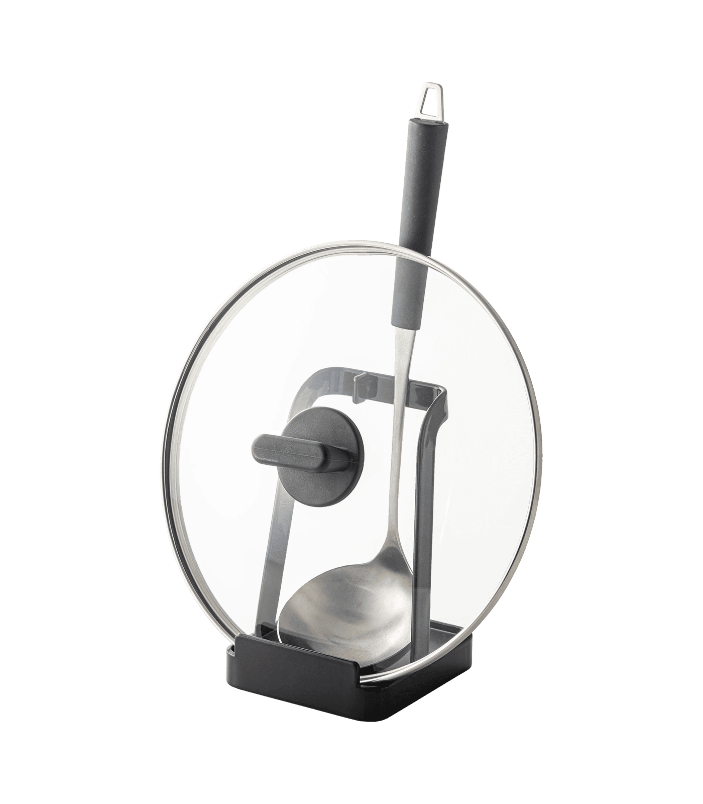 Compact Black Plastic Kitchen Utensil and Lid Stand