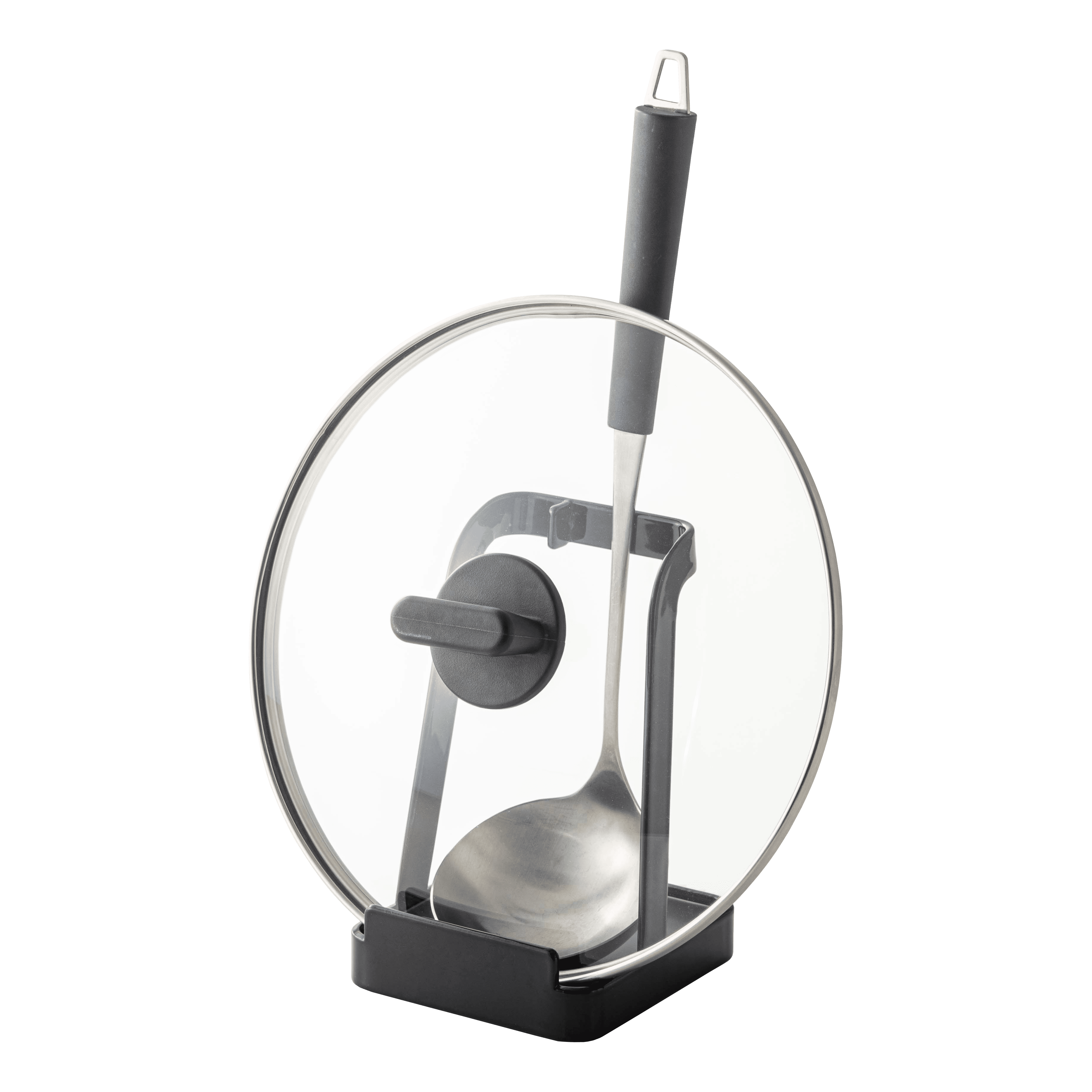 Compact Black Plastic Kitchen Utensil and Lid Stand