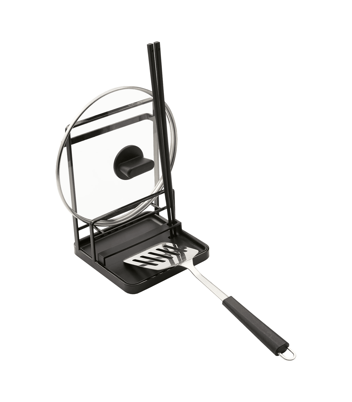 Yamazaki Home Lid and Ladle Station, Black, Steel, Water Resistant, No ...