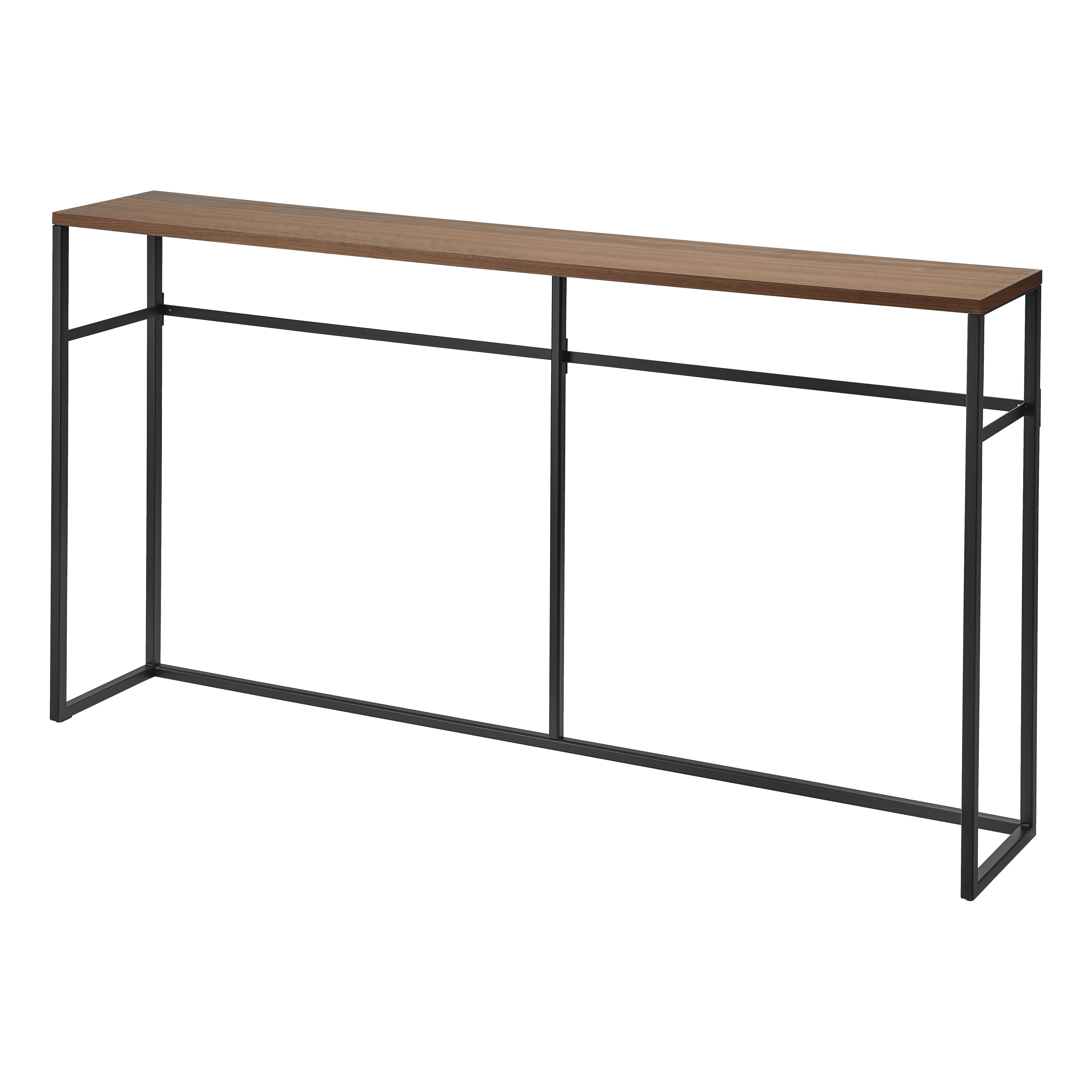 Slim Black Metal and Wood Console Table with Storage Hooks