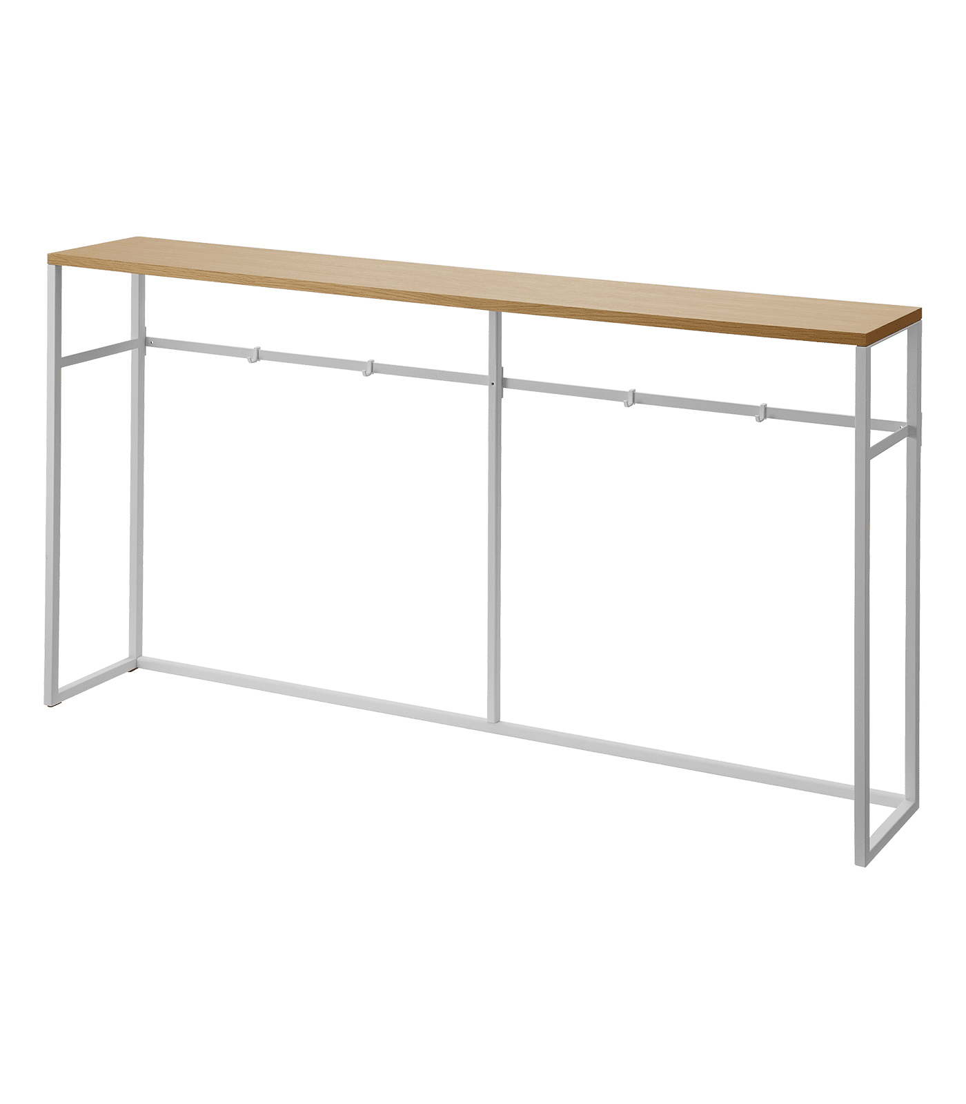 Slim White and Natural Wood Console Table with Hooks