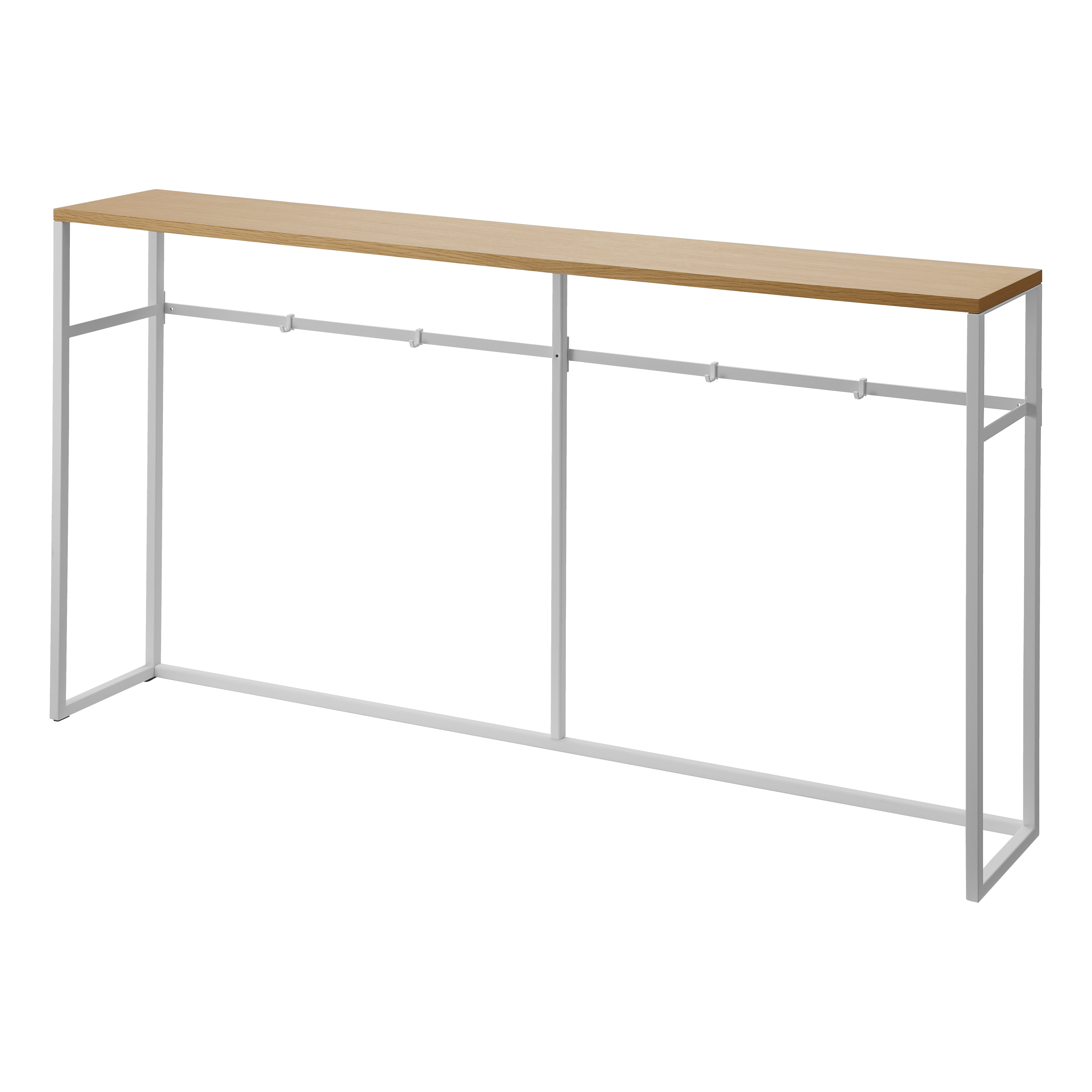 Slim White and Natural Wood Console Table with Hooks