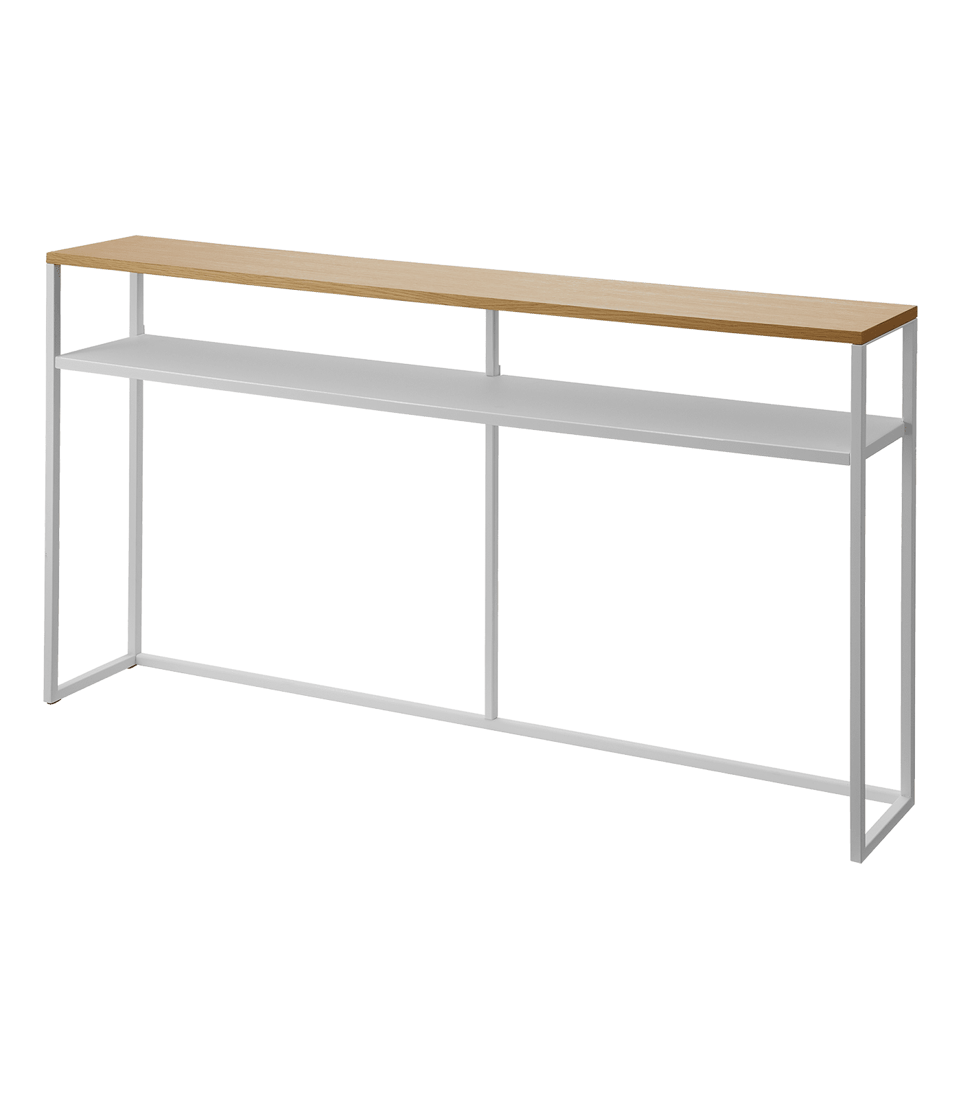 White and Natural Wood Slim Console Table with Shelf