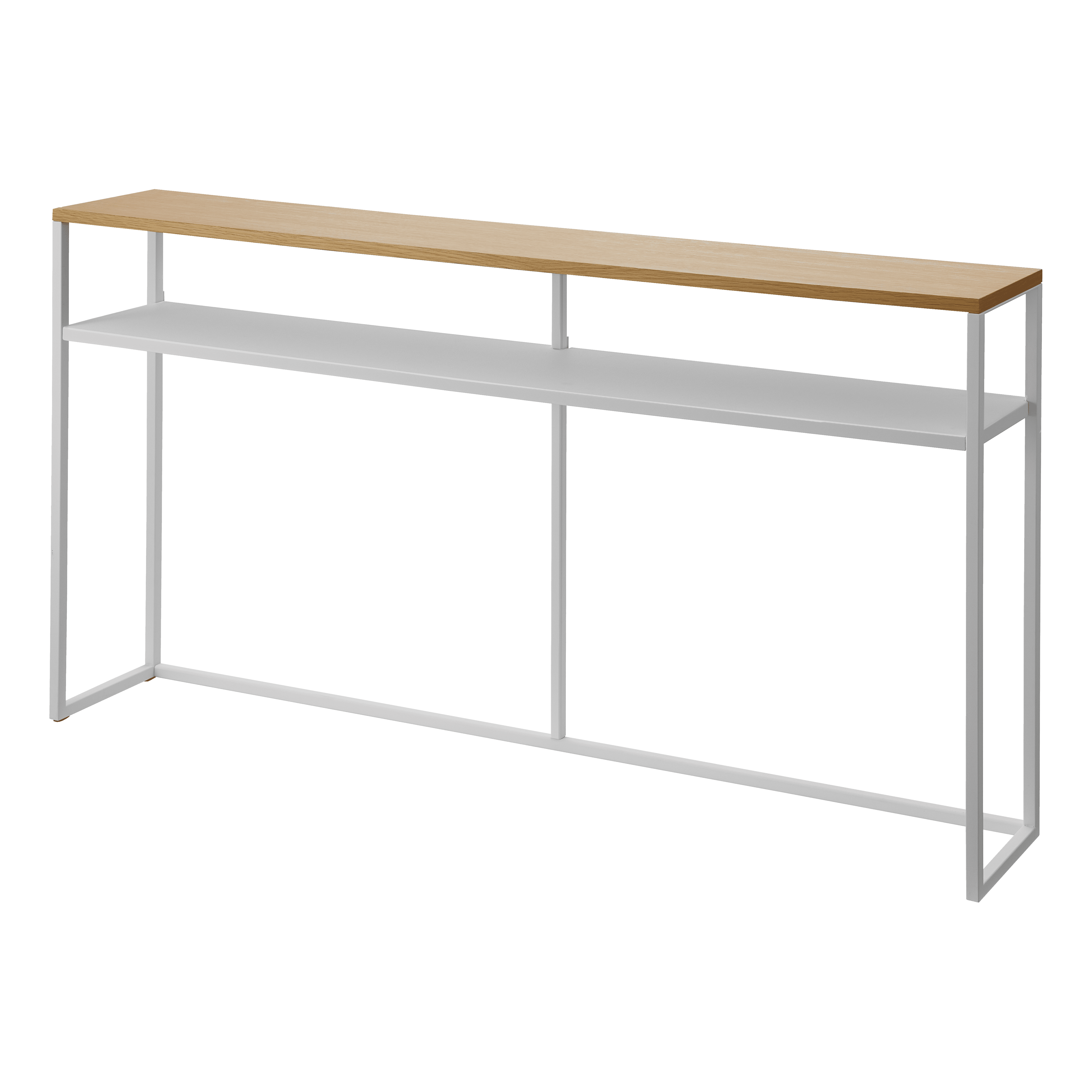 White and Natural Wood Slim Console Table with Shelf