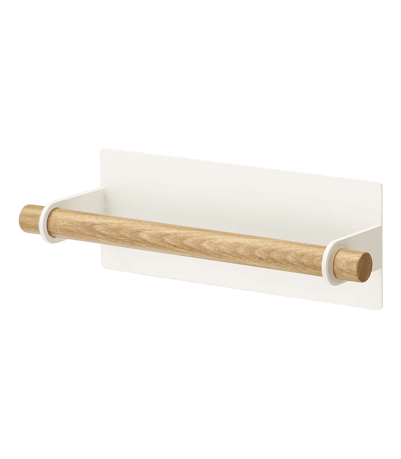 White Magnetic Dish Towel Holder with Wood Accent