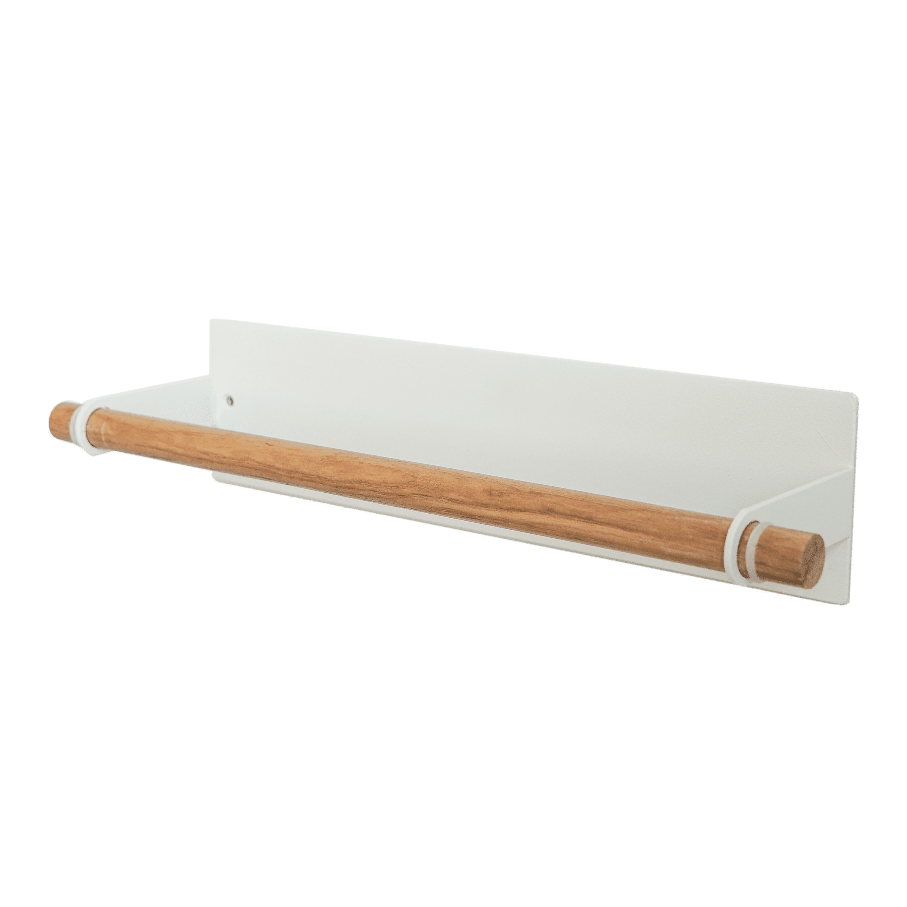 White Magnetic Dish Towel Holder with Wood Accent