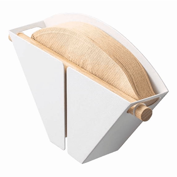 Yamazaki Home Magnetic Coffee Filter Case - Size 04, White, Steel + Wood, #4 Coffee Filters, Magnetic, No Assembly