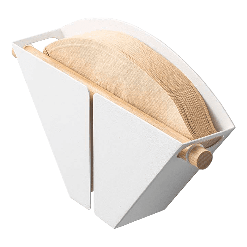 White Steel and Wood Magnetic Coffee Filter Holder