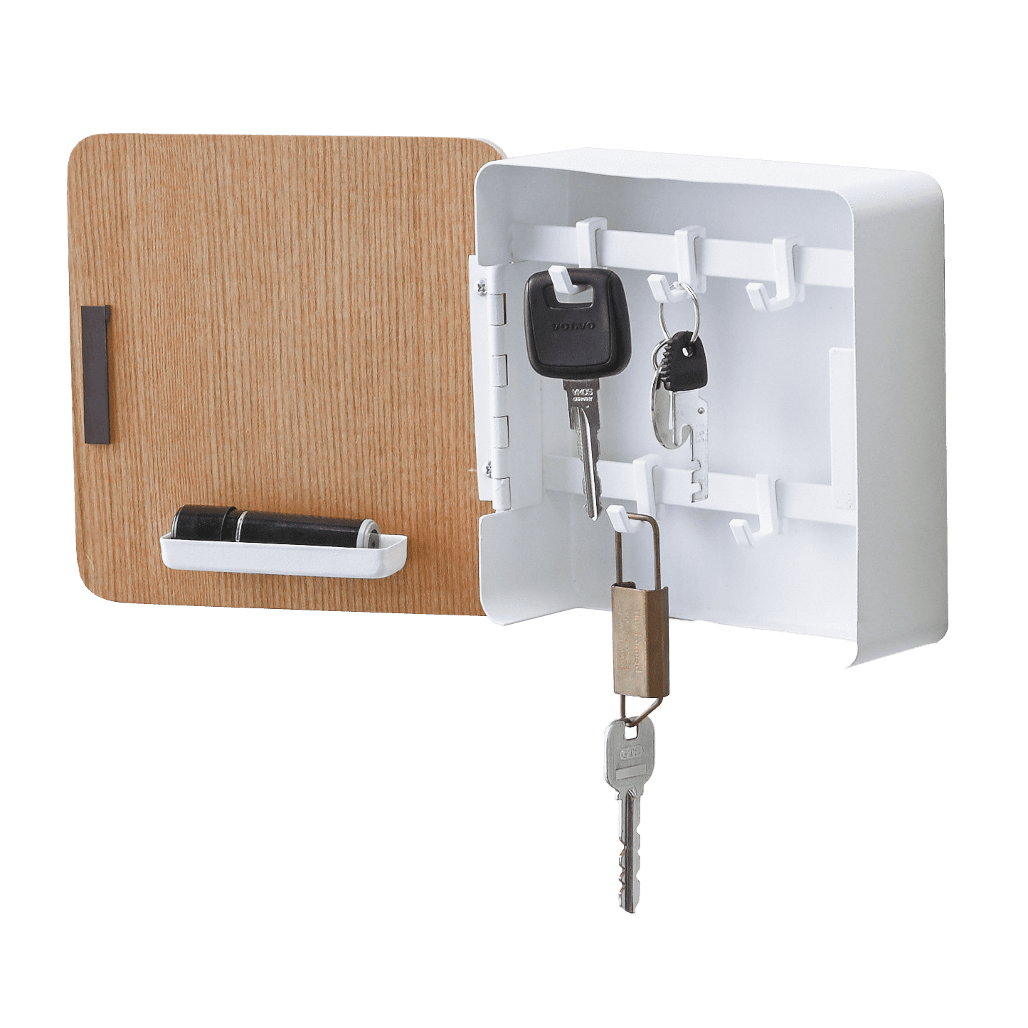 Clear-Coat Steel and Wood Wall-Mountable Key Cabinet
