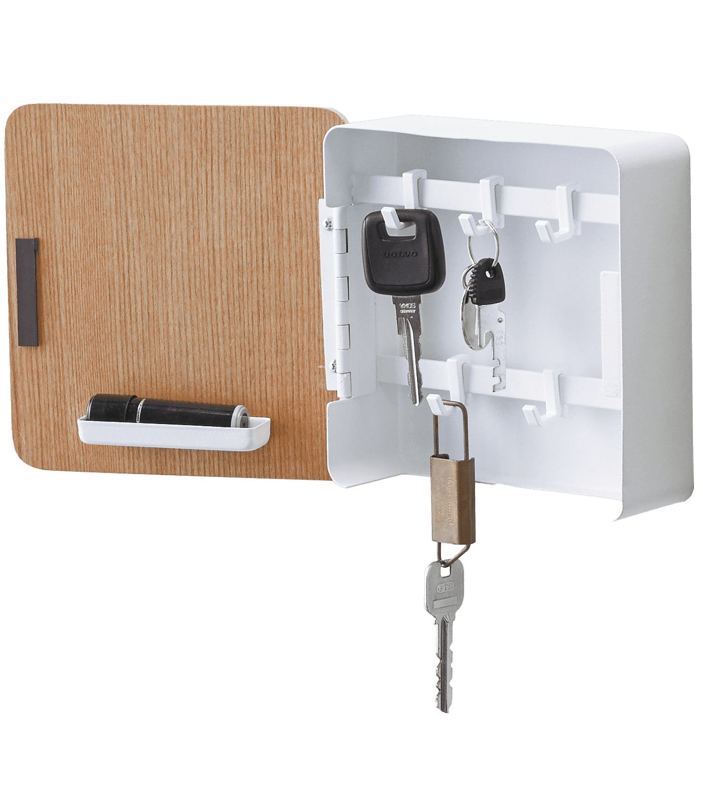 Clear-Coat Steel and Wood Wall-Mountable Key Cabinet