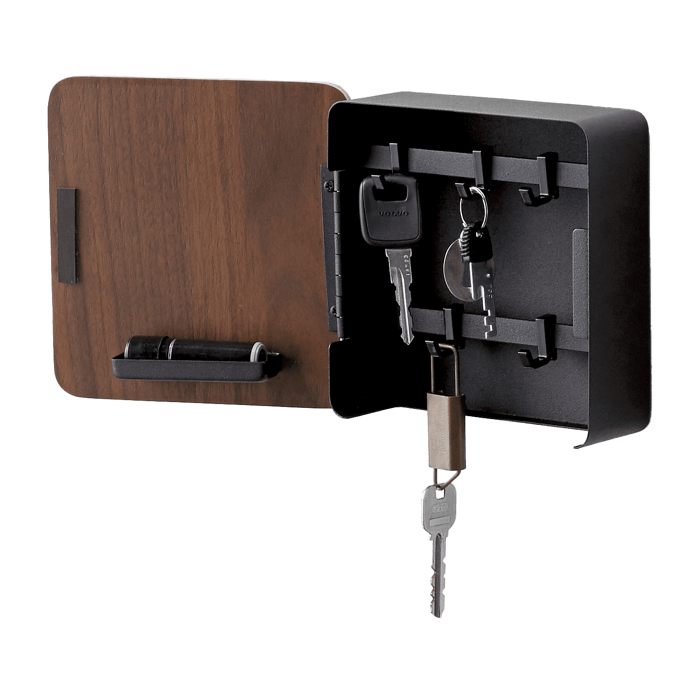 Compact Black and Wood Magnetic Key Cabinet Organizer