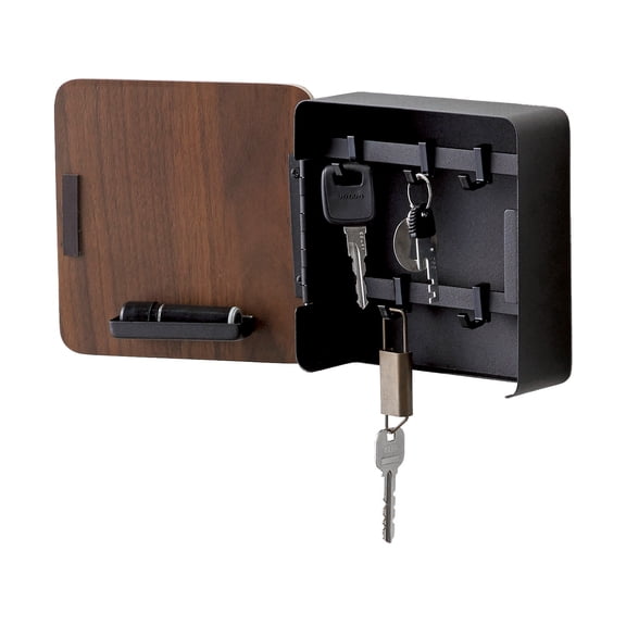 Yamazaki Home Rin Square Magnetic Key Cabinet - Wood Accented Keychain Organizer - Steel + Wood