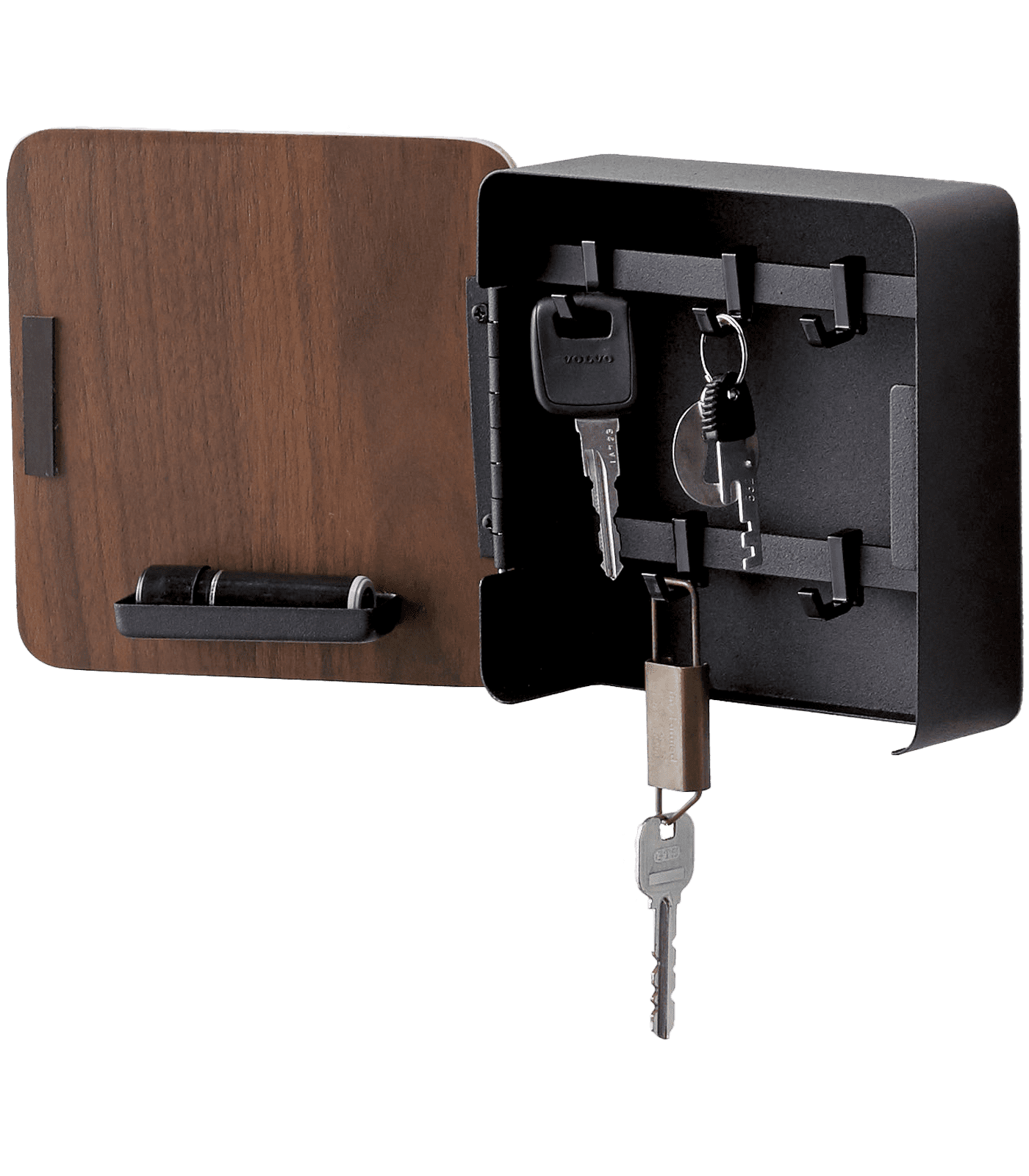Compact Black and Wood Magnetic Key Cabinet Organizer