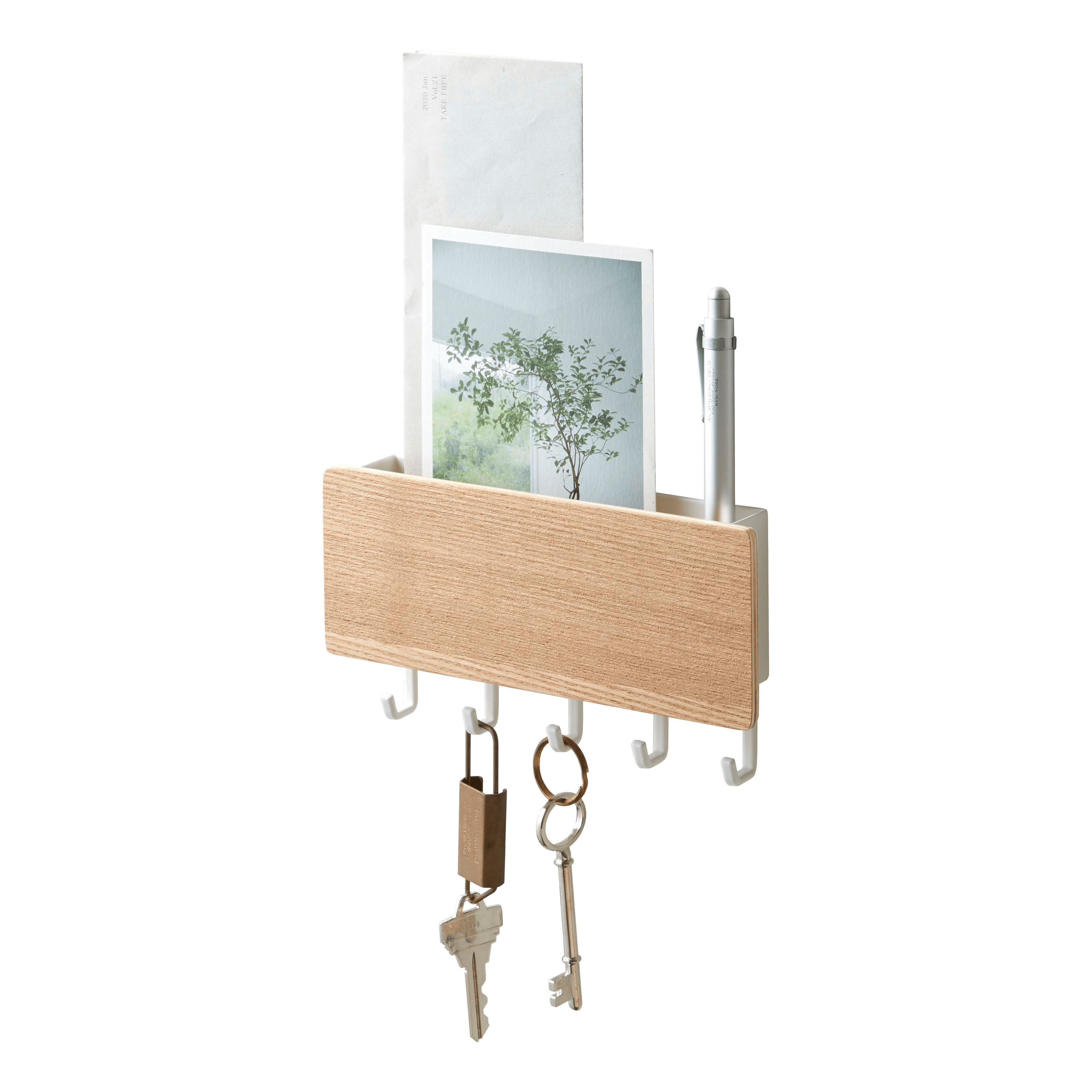 Medium Wood and Metal Magnetic Key Rack with Hooks