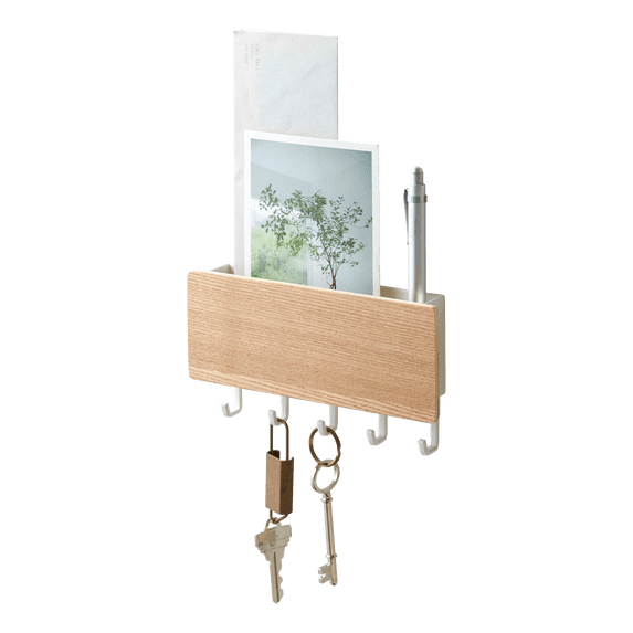 Yamazaki Home Magnetic Key Rack, Ash, Steel + Wood, Supports 2 pounds, Magnetic