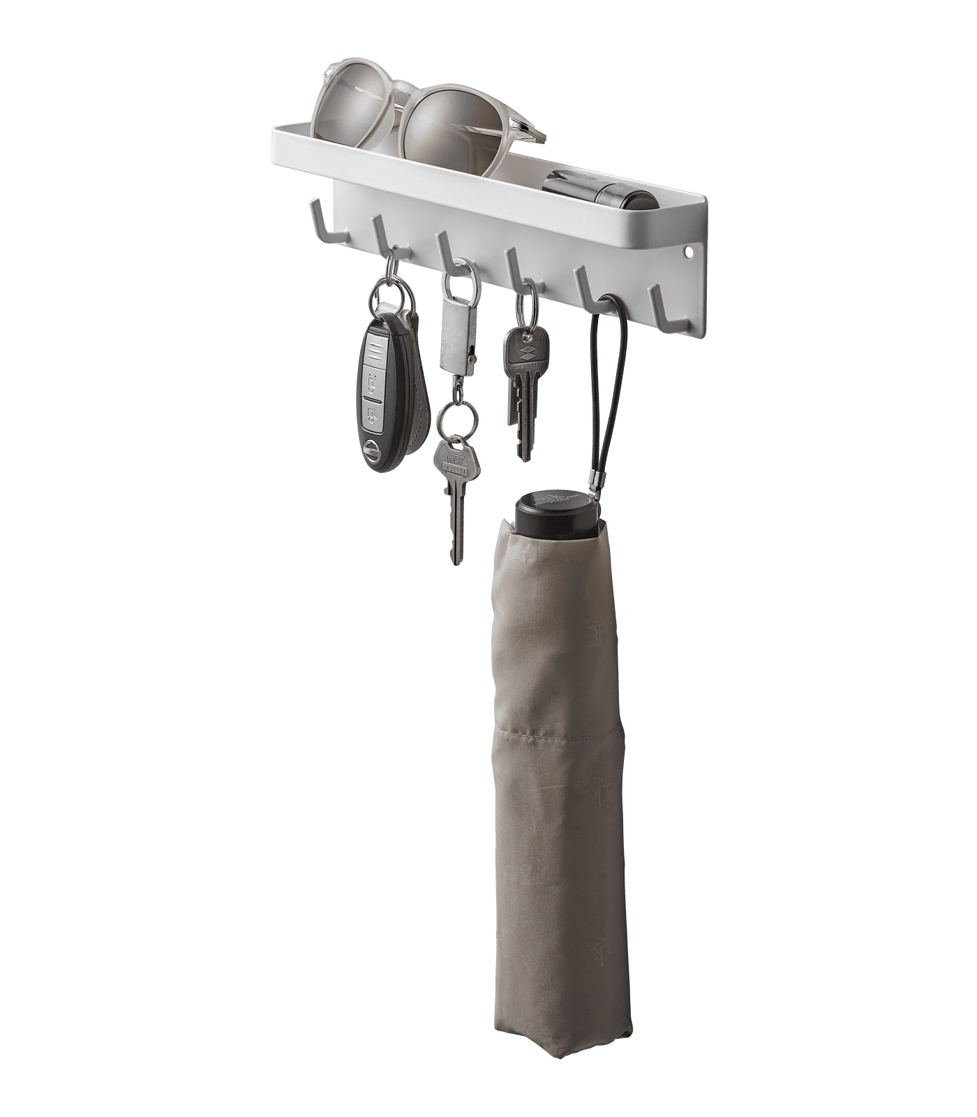 White Magnetic Key Rack with Tray and Hooks