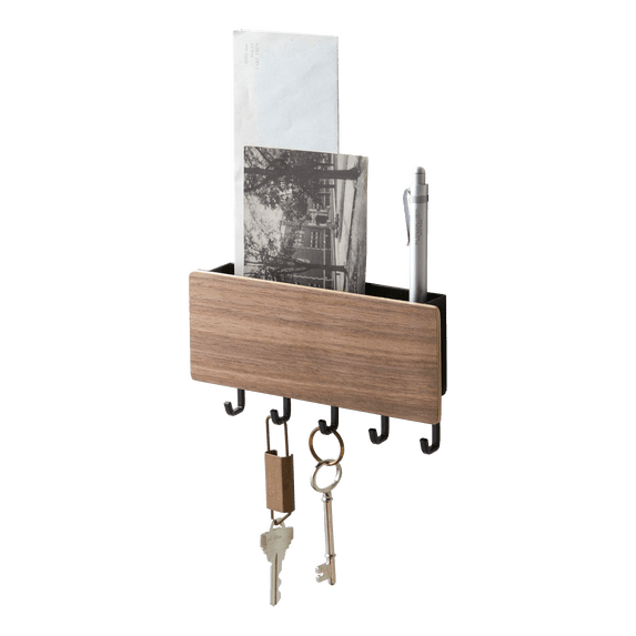 Yamazaki Home Magnetic Key Rack, Walnut, Steel + Wood, Supports 2 pounds, Magnetic
