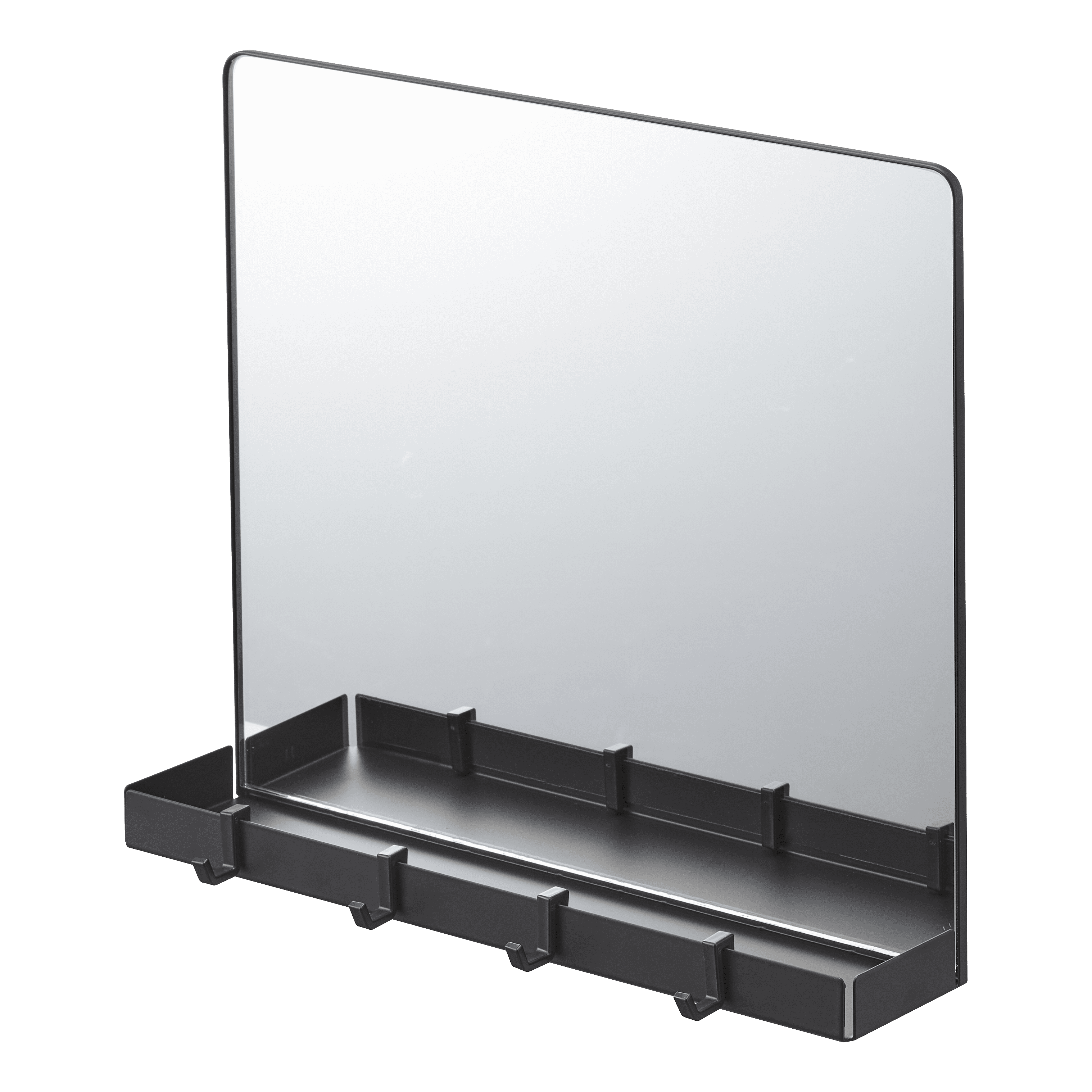 Black Magnetic Mirror with Storage Rack and Hooks