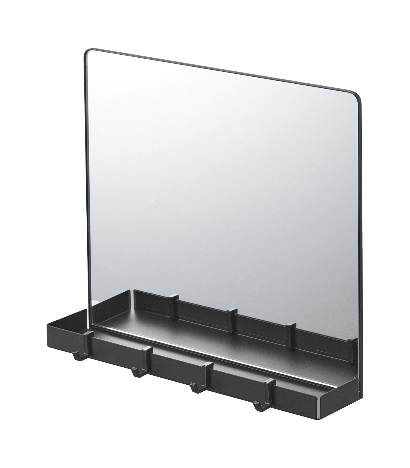 Black Magnetic Mirror with Storage Rack and Hooks