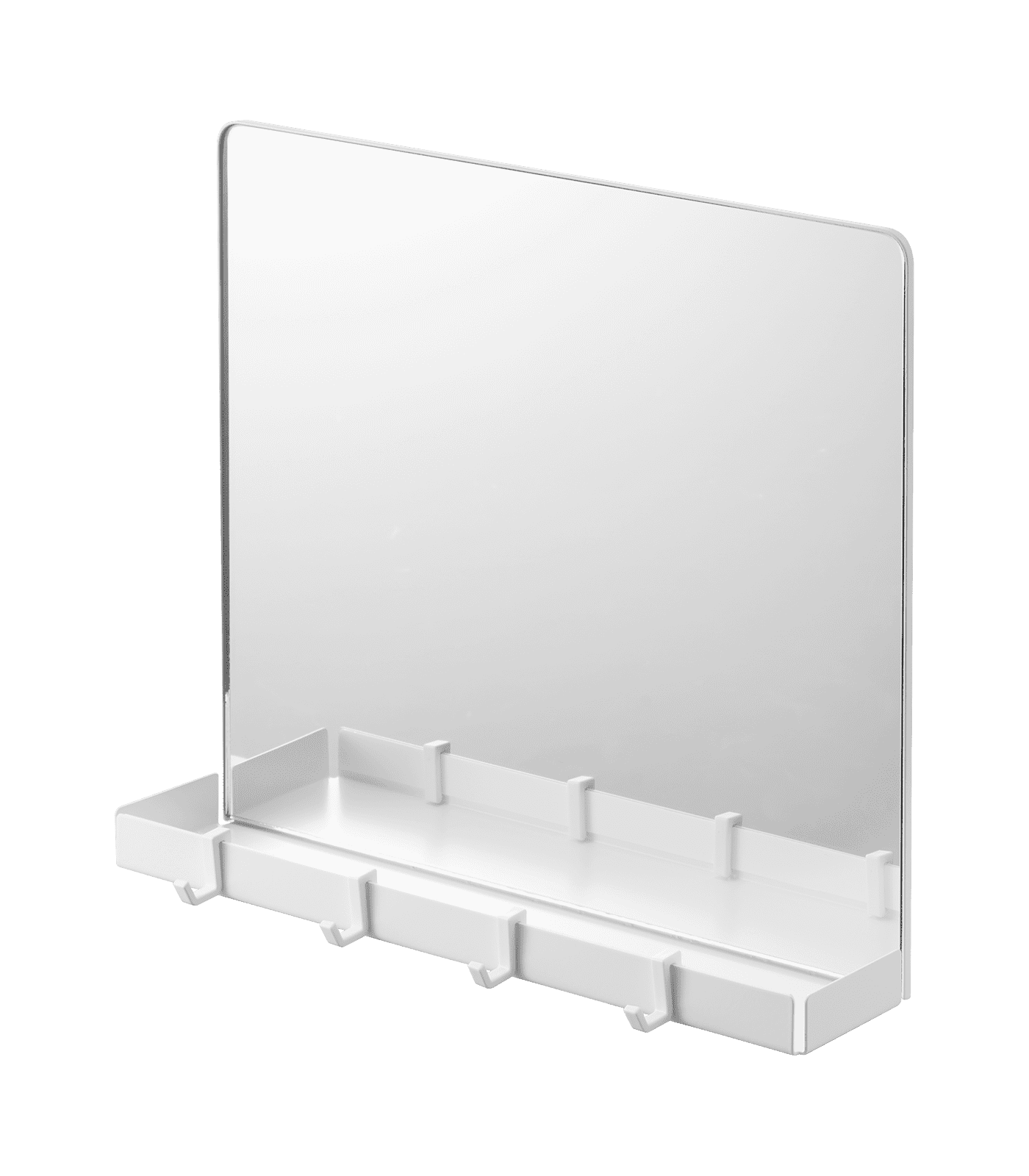 White Glass Magnetic Mirror with Storage Rack and Hooks