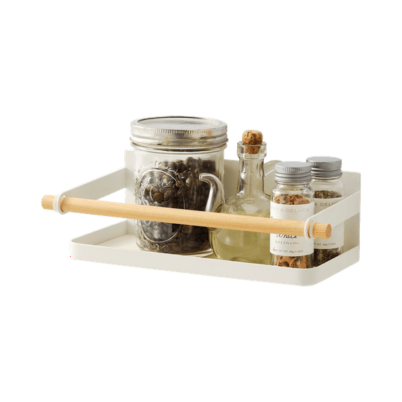 Yamazaki Home Magnetic Storage Caddy, White, Steel + Wood, Supports 3.3 pounds, Magnetic, No Assembly