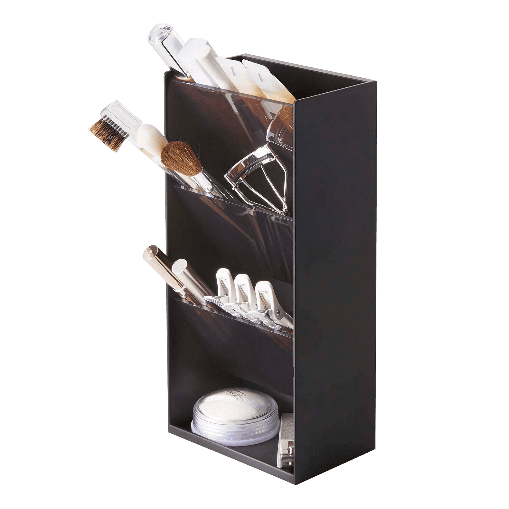 Yamazaki Home Sleek Black ABS Plastic Adjustable Makeup Organizer