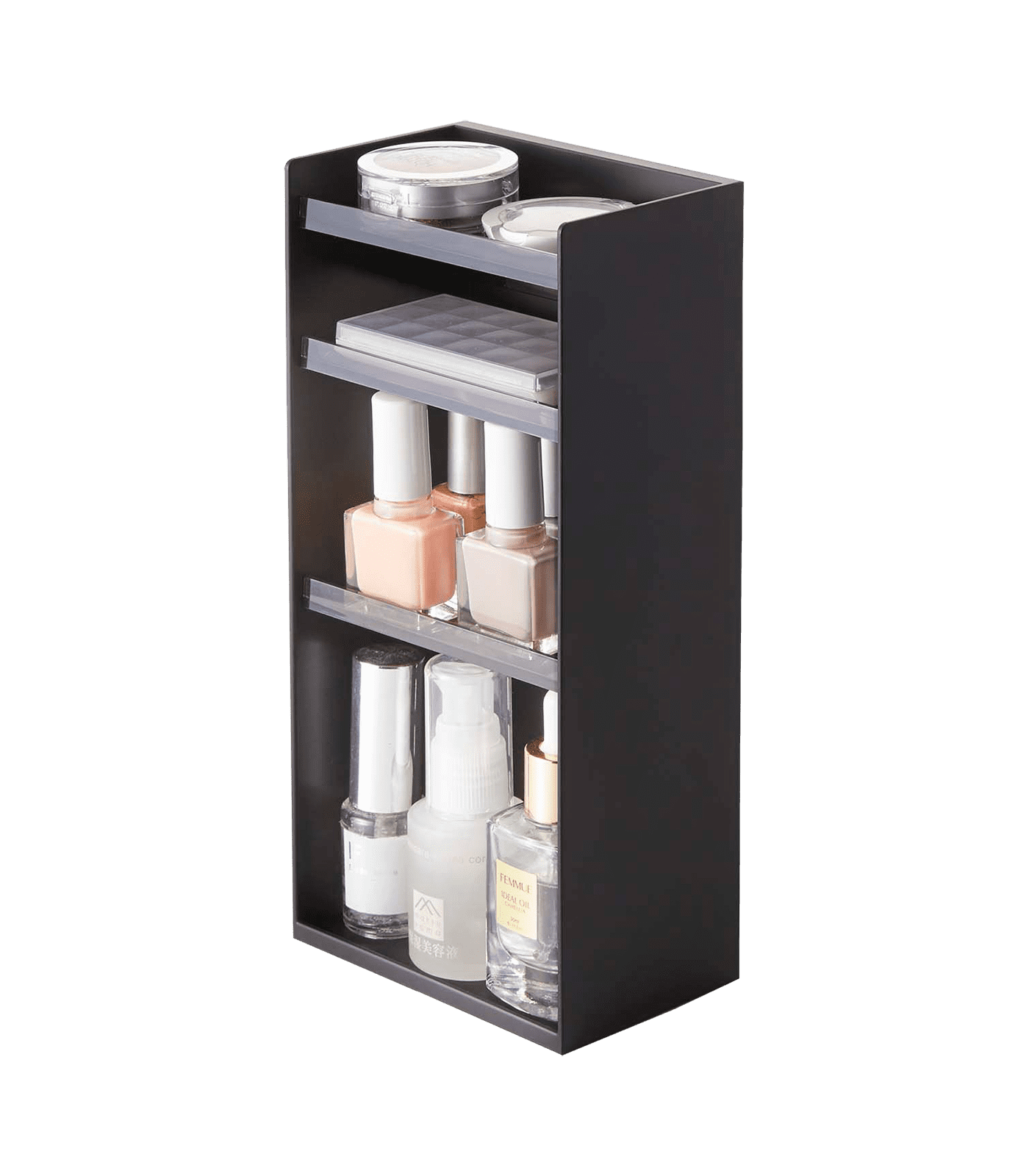 Black Minimalist Rectangular Makeup Organizer with Clear Tiers
