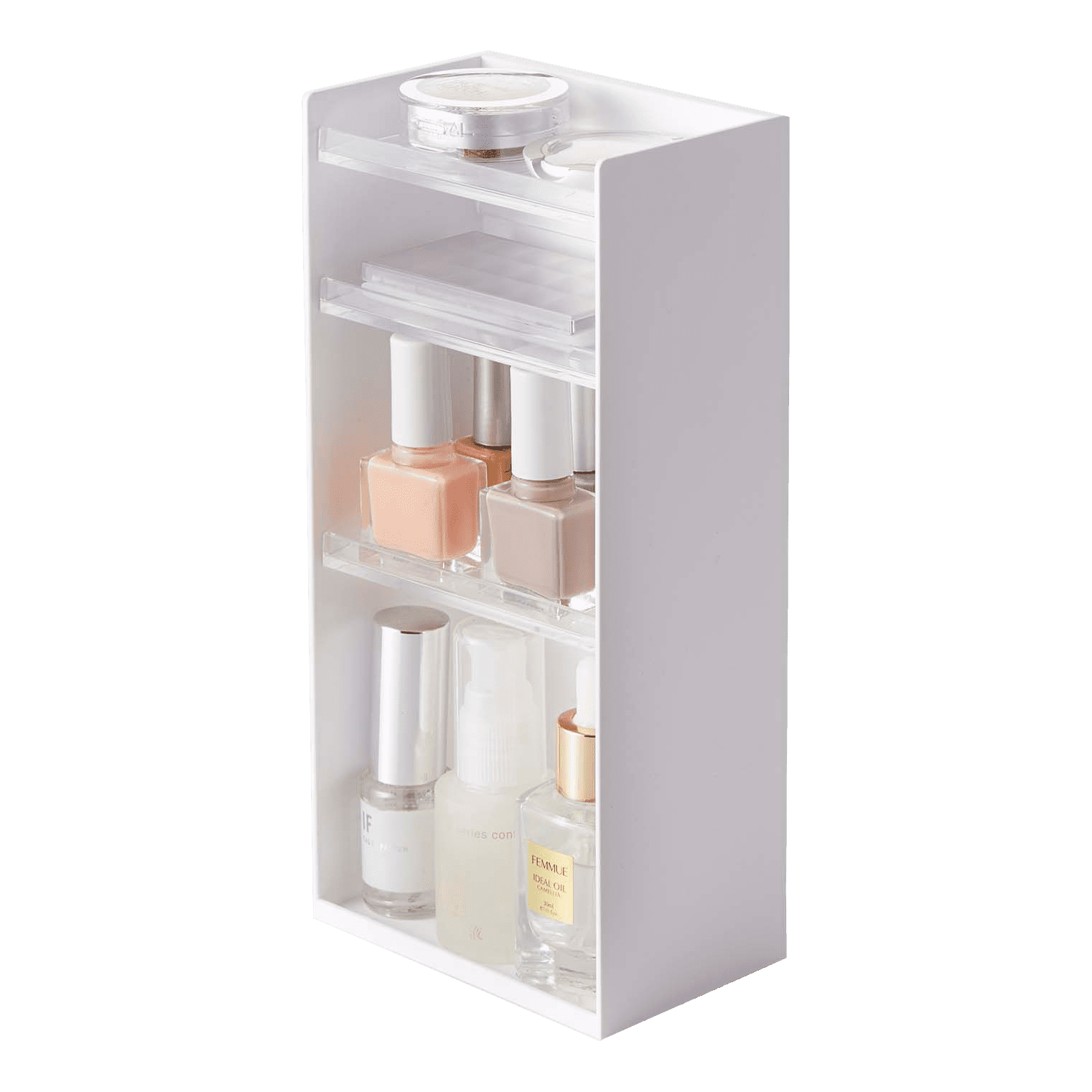 White ABS Plastic Adjustable Makeup Organizer with Clear Trays