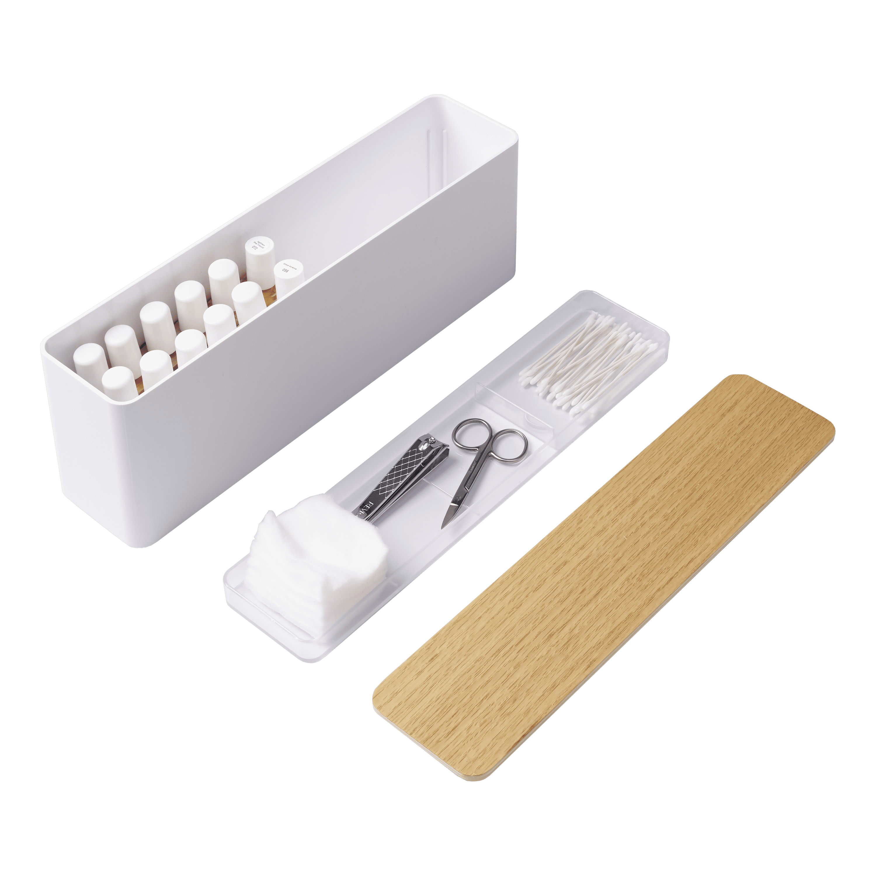 White Plastic Nail Polish Organizer with Wooden Lid
