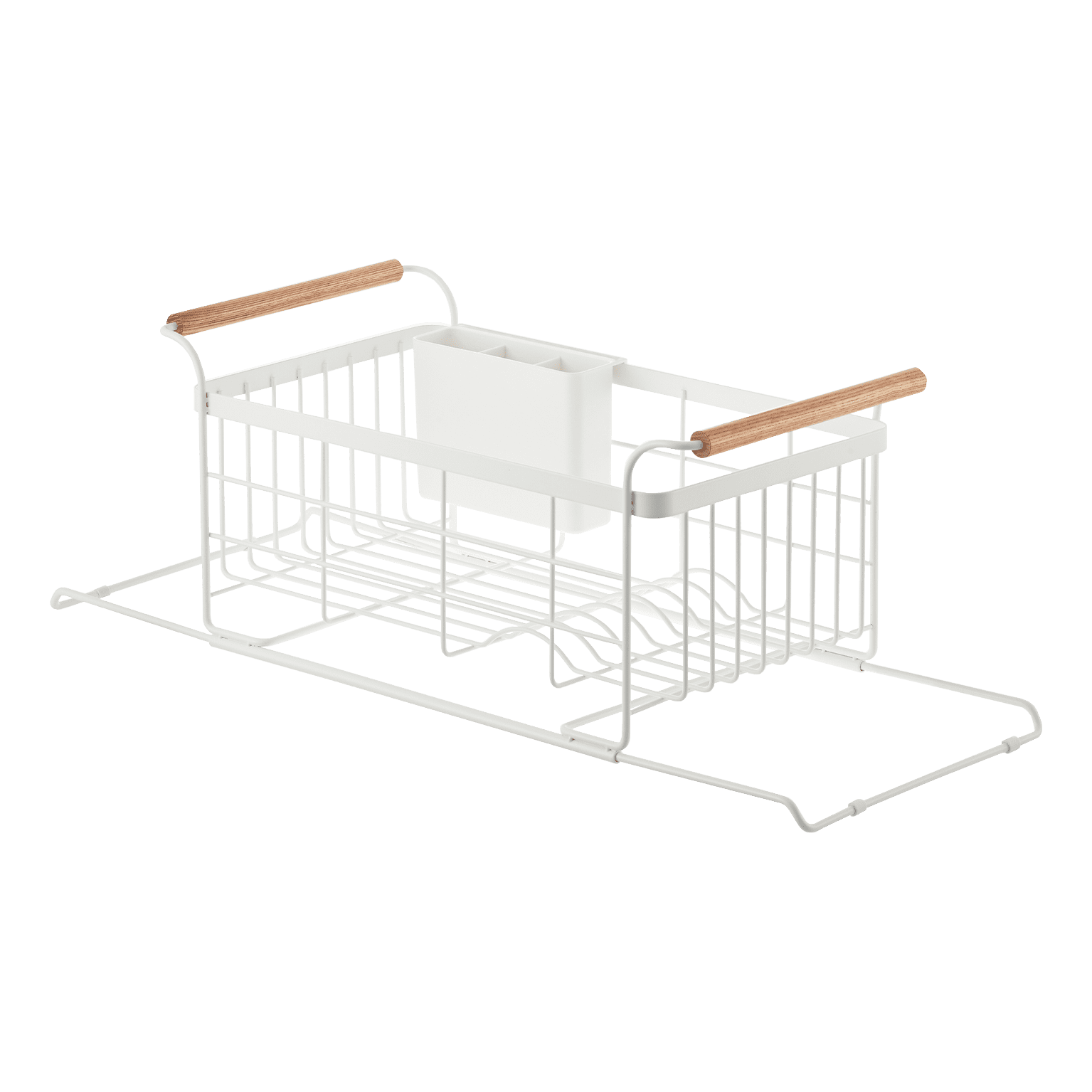 White Metal Over-the-Sink Dish Rack with Wooden Handles