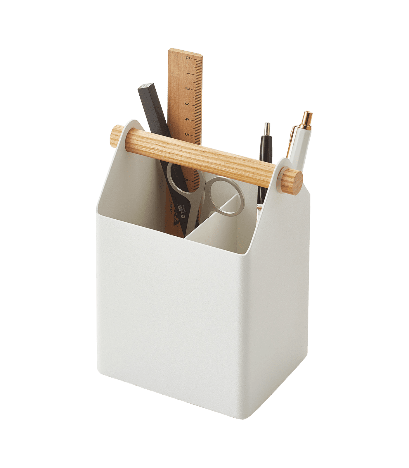 White Light Wood Scandinavian Pen Organizer with Wooden Accents