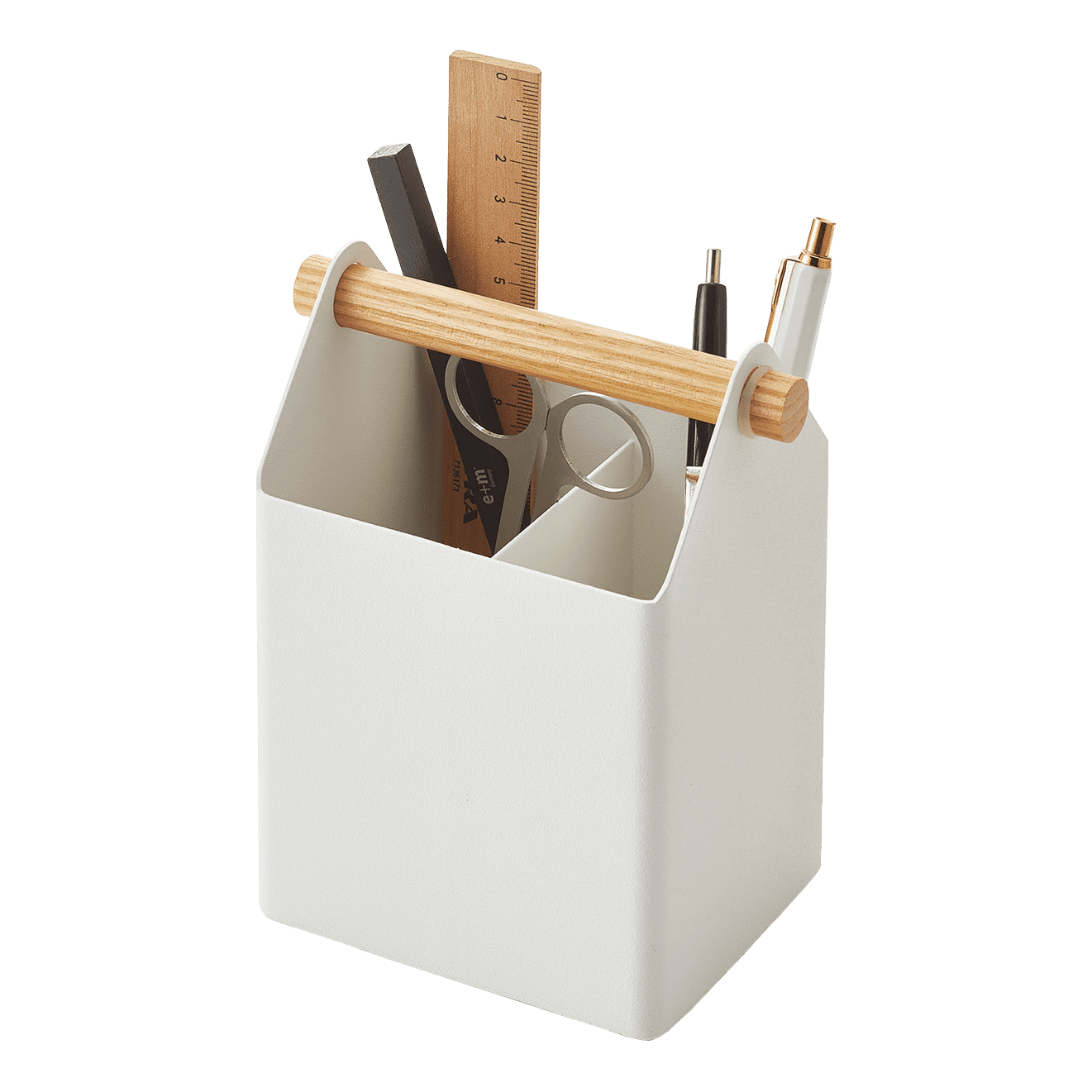 White Light Wood Scandinavian Pen Organizer with Wooden Accents