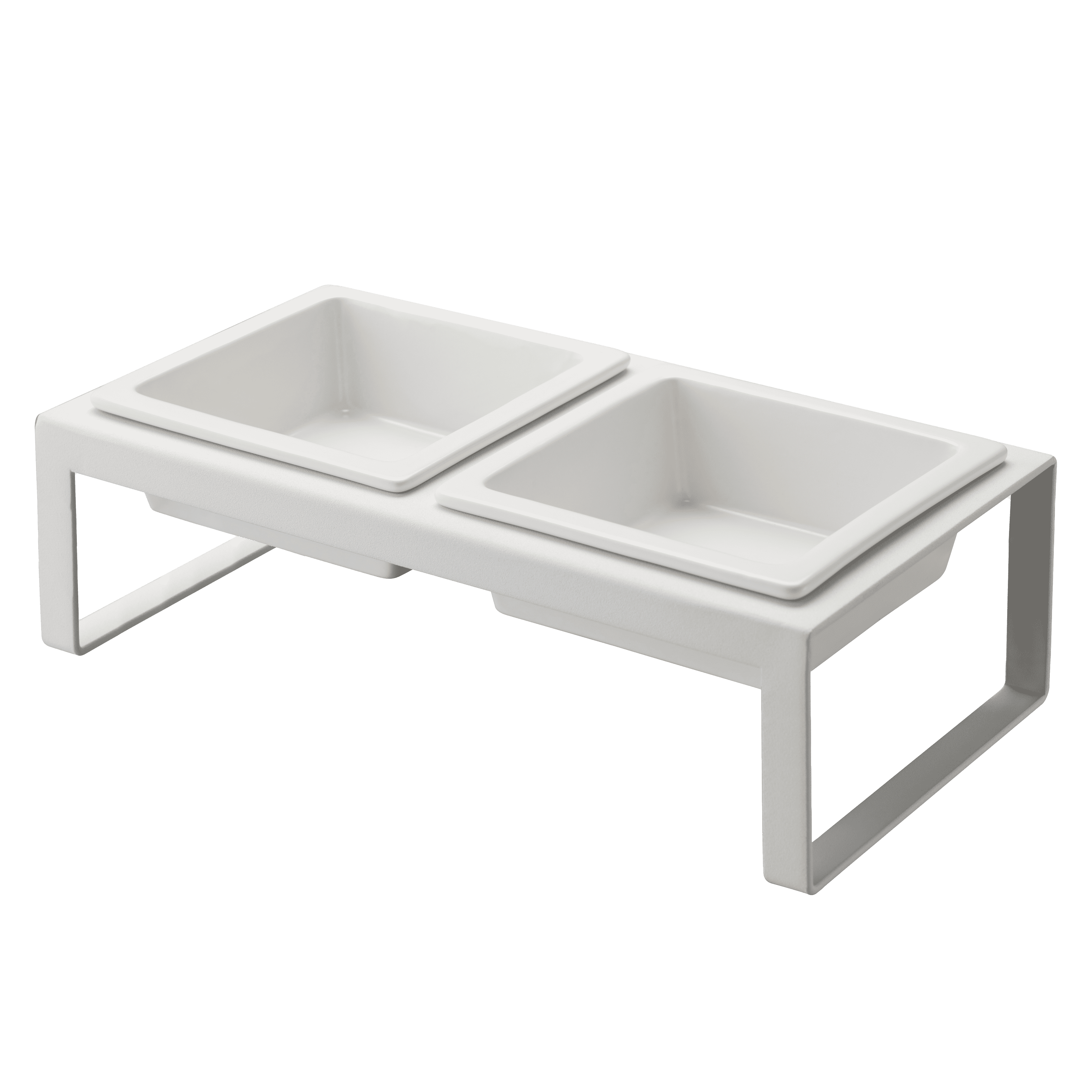 White Elevated Steel and Ceramic Pet Food Stand with Two Bowls