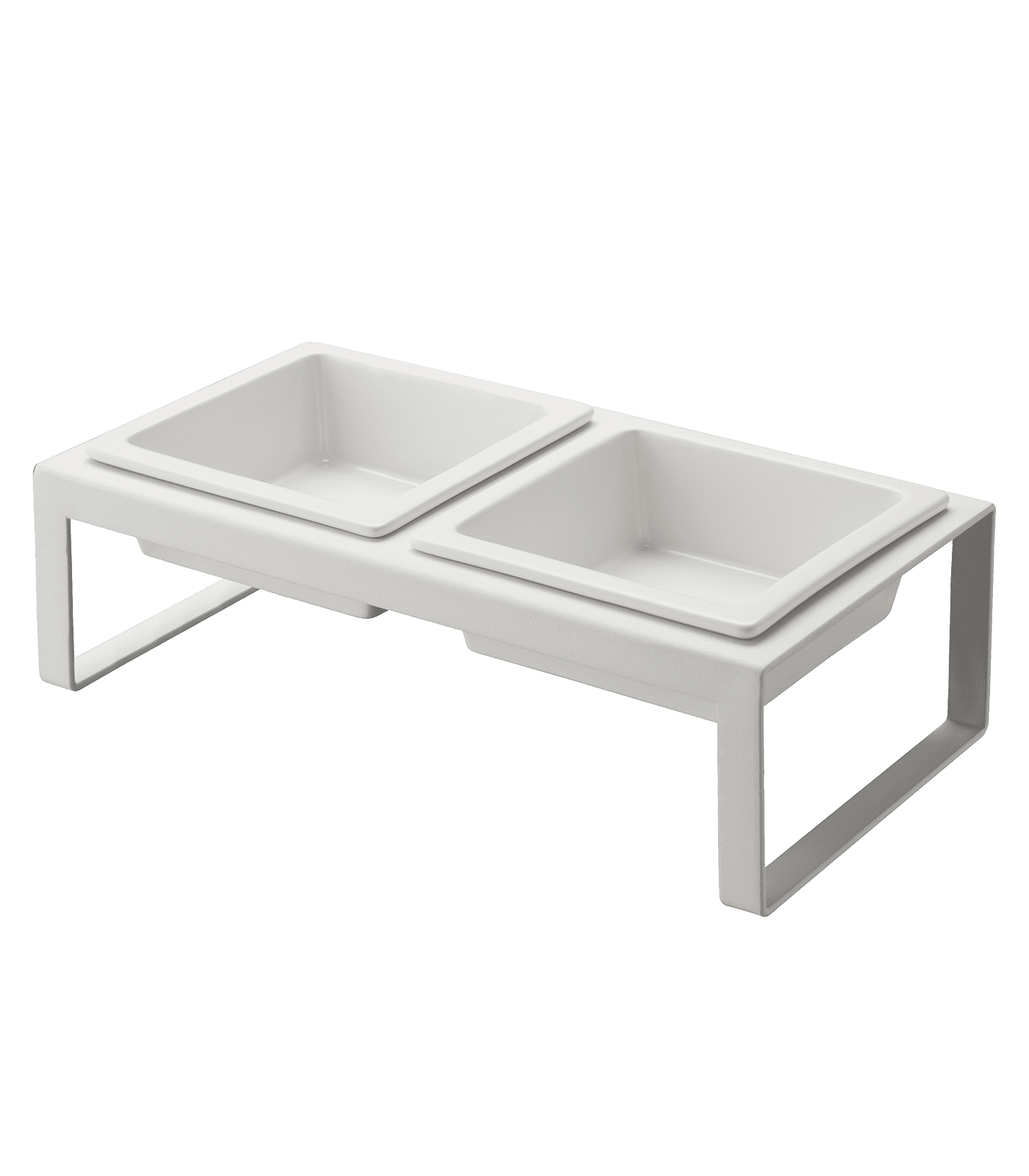 White Elevated Steel and Ceramic Pet Food Stand with Two Bowls