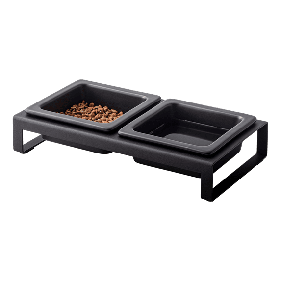 Yamazaki Home Pet Food Bowls - Two Styles, Steel and Ceramic, Short, 1.25 cups, 300 milliliters per bowl Black