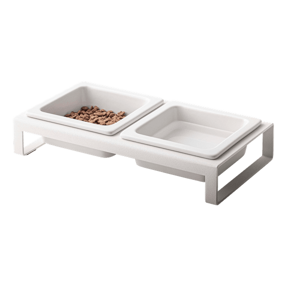 Yamazaki Home Pet Food Bowls - Two Styles, Steel and Ceramic, Short, 1.25 cups, 300 milliliters per bowl White