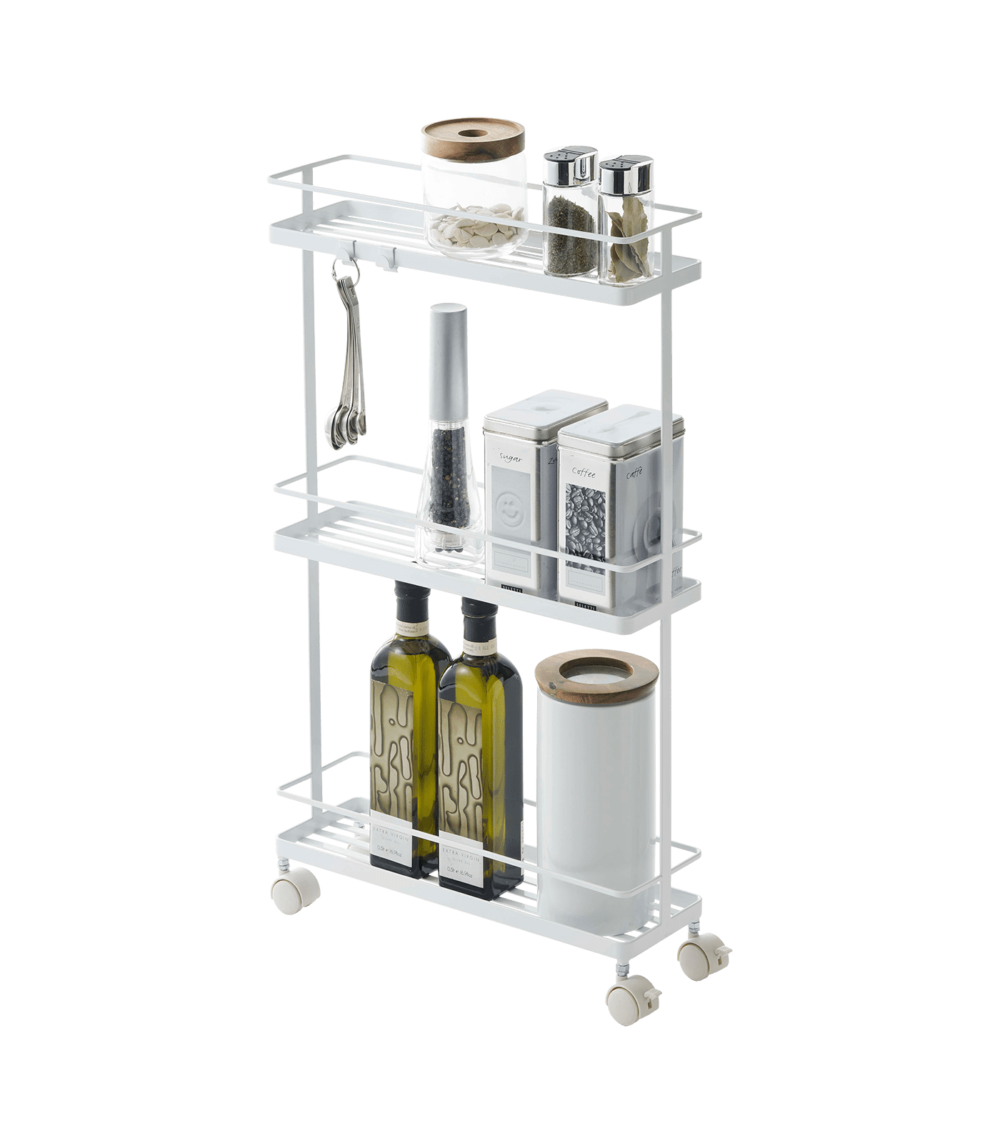 White Steel Rolling Kitchen Cart with Storage Shelves