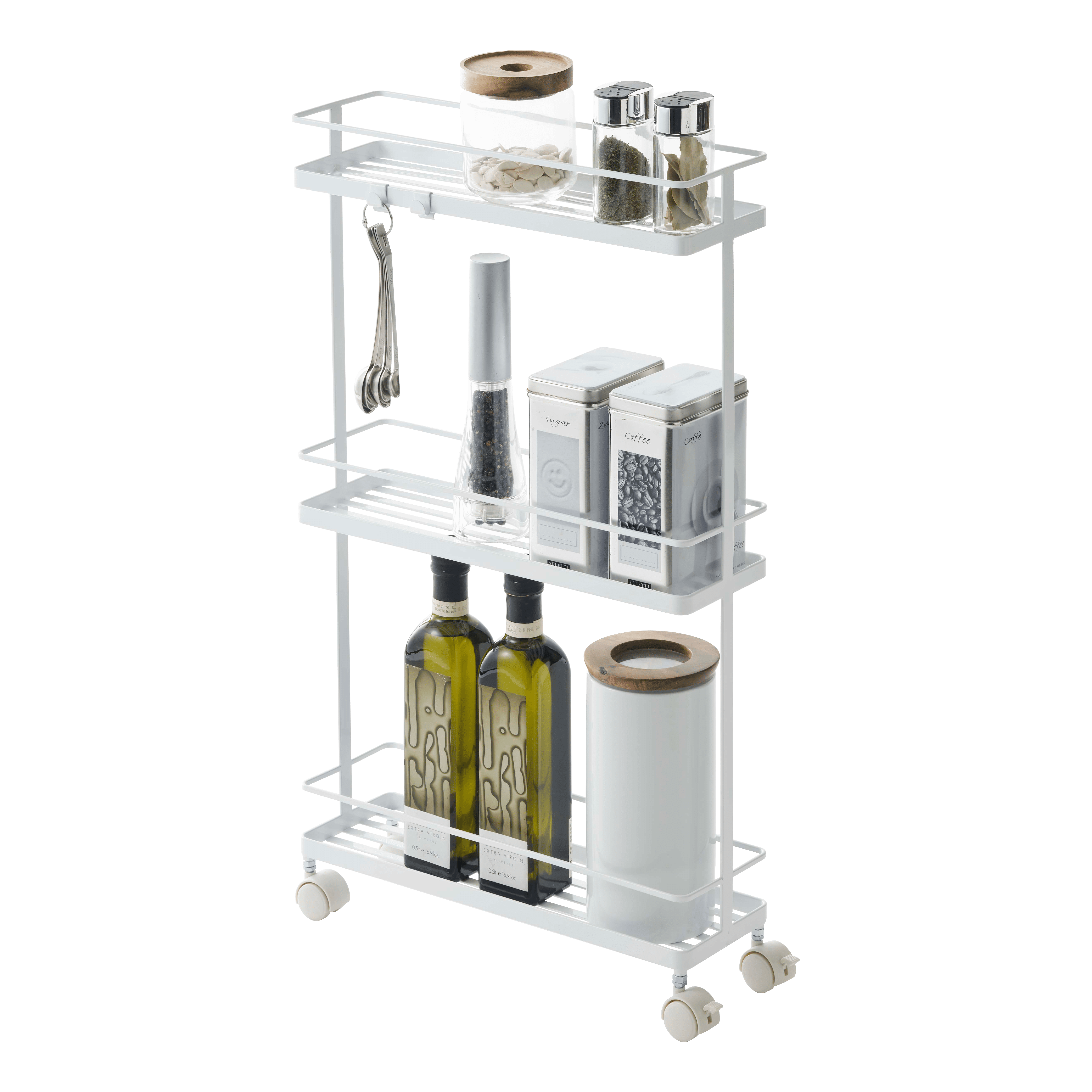 White Steel Rolling Kitchen Cart with Storage Shelves