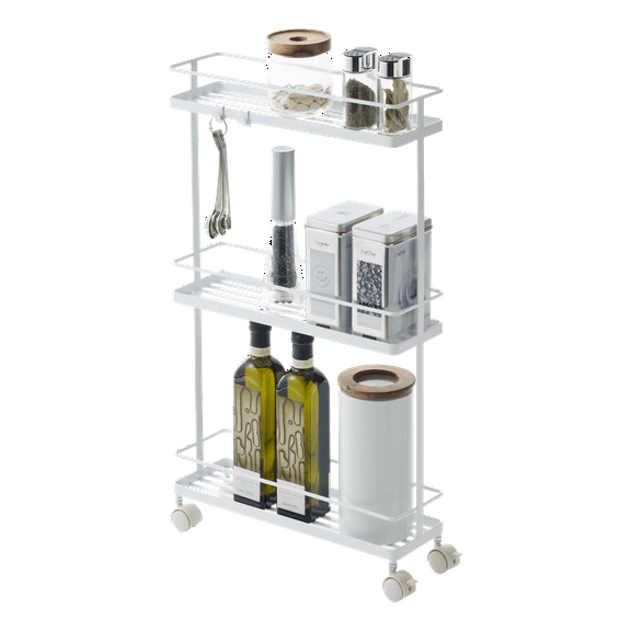 Yamazaki Home Rolling Cart, White, Steel, Supports 6.6 pounds, Wheels, Minimal Assembly