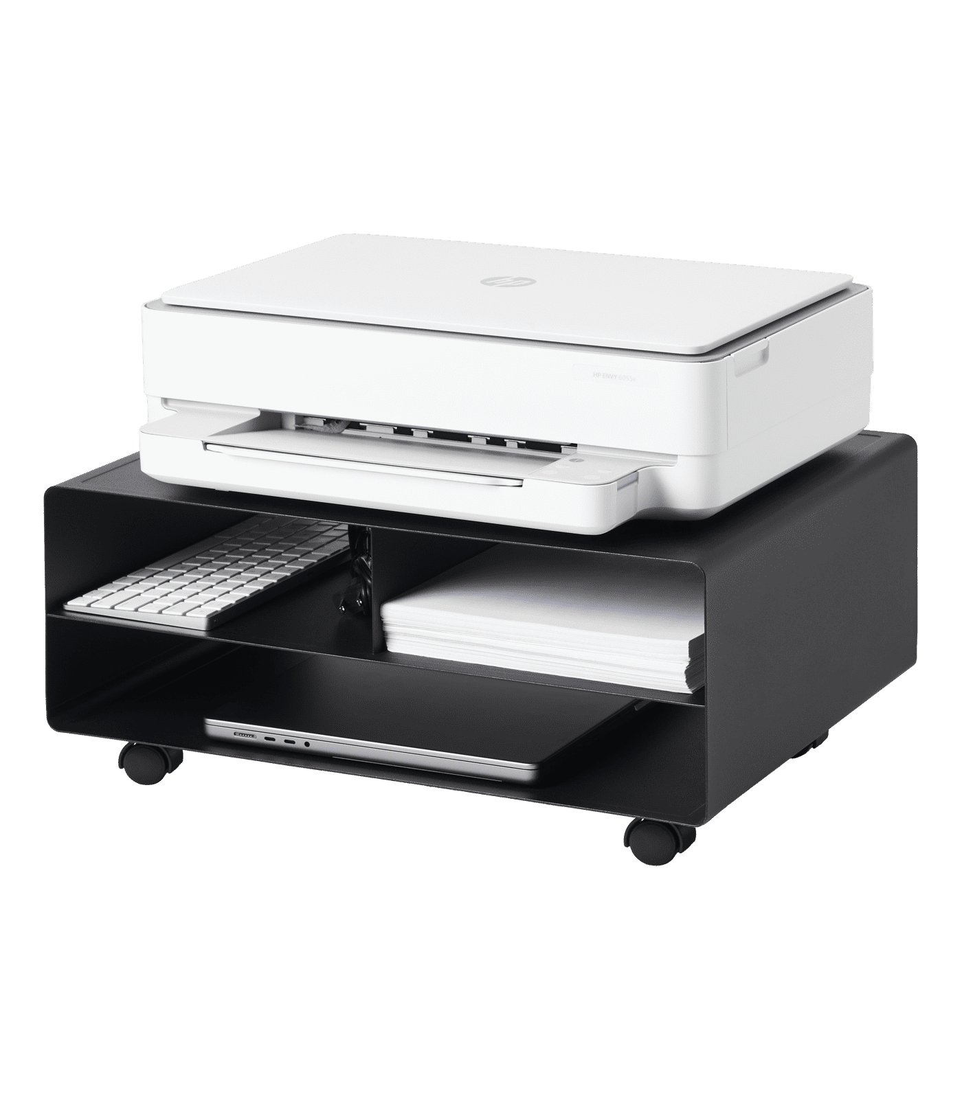 Yamazaki Tower Sleek Black Steel Desktop Printer Stand with Wheels