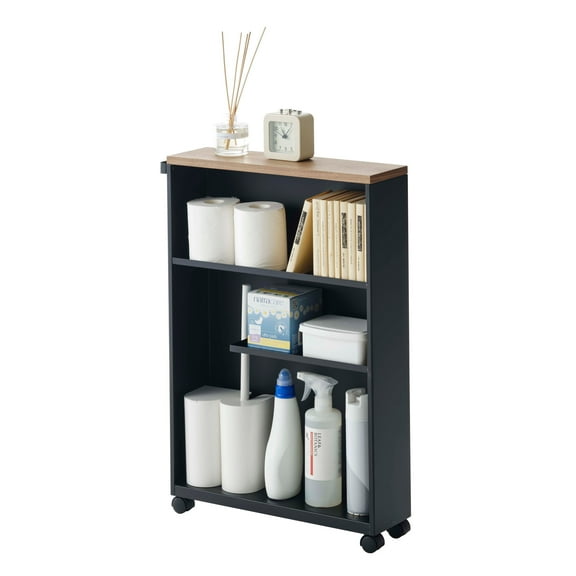 Yamazaki Home Rolling Storage Cart, Black, Steel, Handle, Wheels, Minimal Assembly