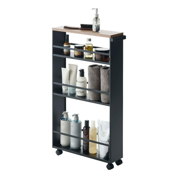 Yamazaki Home Rolling Storage Cart, Steel, Holds 26.4 lbs Black