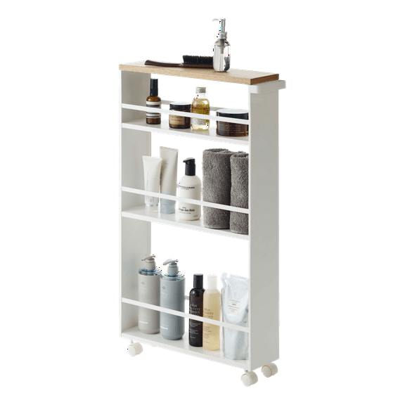 Yamazaki Home Rolling Storage Cart, Steel, Holds 26.4 lbs White